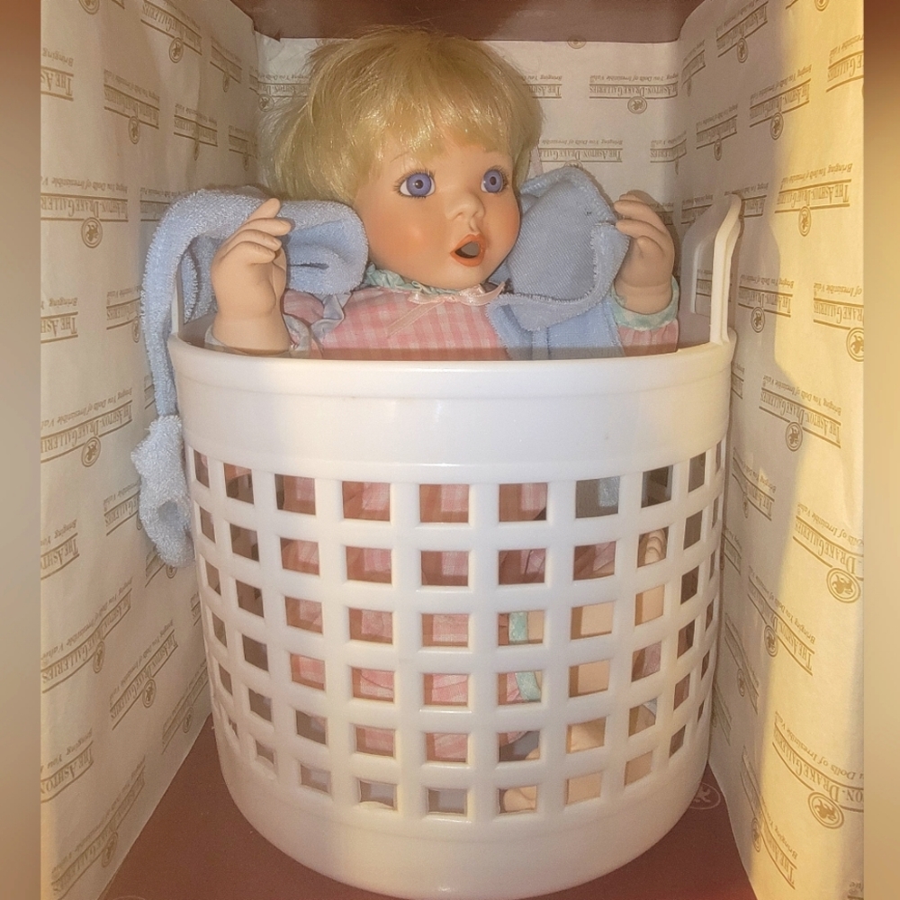 Ashton Drake Galleries Porcelain Collector Doll - Little Girl in Laundry Basket
